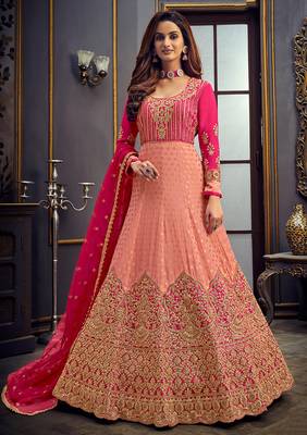 Light-pink embroidered jacquard salwar kameez 1