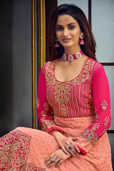 Light-pink embroidered jacquard salwar kameez