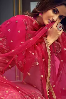 Light-pink embroidered jacquard salwar kameez