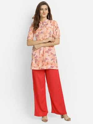 Orange printed crepe party-wear-kurtis 1