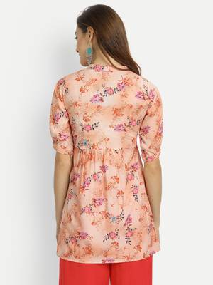 Orange printed crepe party-wear-kurtis 2