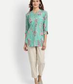 Turquoise printed crepe party-wear-kurtis