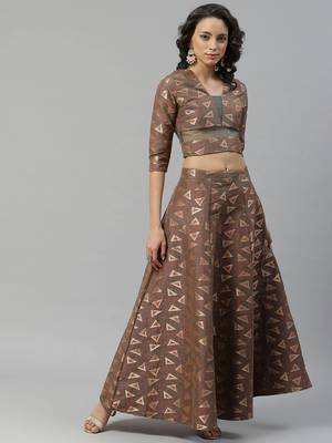 Brown digital print

 art silk stitched lehenga 1