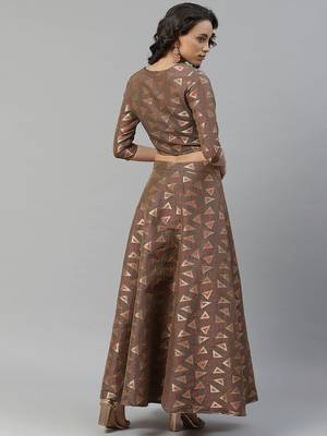 Brown digital print

 art silk stitched lehenga 2