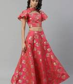 Pink woven art silk stitched lehenga