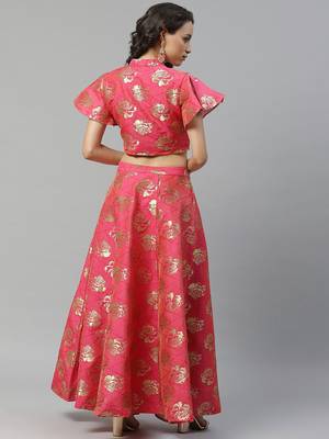 Pink woven art silk stitched lehenga 2