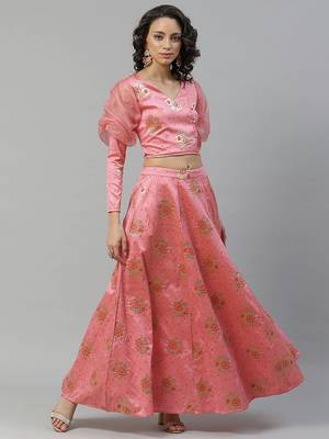 Light-pink woven art silk stitched lehenga 1