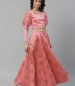 Light-pink woven art silk stitched lehenga