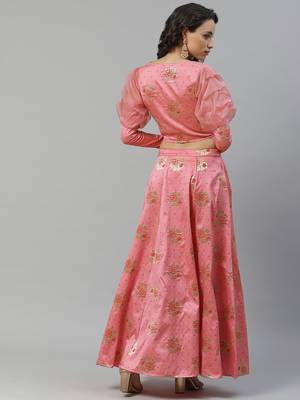 Light-pink woven art silk stitched lehenga 2