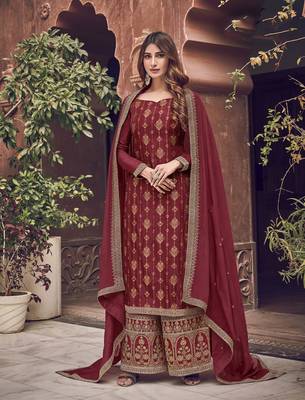 Red embroidered jacquard salwar 1