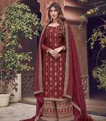 Red embroidered jacquard salwar