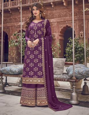 Purple embroidered jacquard salwar 1
