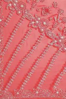 Hand Embroidered Red Faux Georgette Lucknowi Chikankari Indian Women Saree With Blouse
