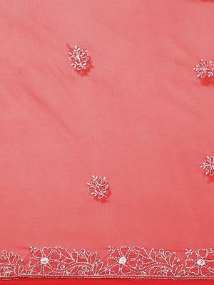 Hand Embroidered Red Faux Georgette Lucknowi Chikankari Indian Women Saree With Blouse 6