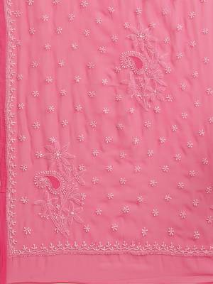 Ada Hand Embroidered Pink Faux Georgette Lucknowi Chikankari Women Saree With Blouse - A84006 8