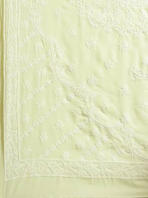 Ada Floral HAND EMBROIDERED LEMON GEORGETTE CHIKANKARI WOMEN SAREE WITH BLOUSE - A183216 8