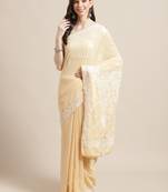 Ada Hand Embroidered Fawn Georgette Lucknow Chikan Saree with Blouse - A191793