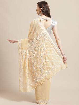 Ada Hand Embroidered Fawn Georgette Lucknow Chikan Saree with Blouse - A191793 2