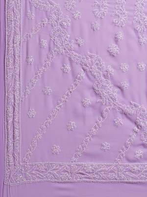 Purple Hand Embroidered Faux Georgette Lucknowi Chikankari Indian Women Saree With Blouse 3