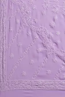 Purple Hand Embroidered Faux Georgette Lucknowi Chikankari Indian Women Saree With Blouse