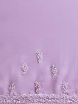 Purple Hand Embroidered Faux Georgette Lucknowi Chikankari Indian Women Saree With Blouse 5
