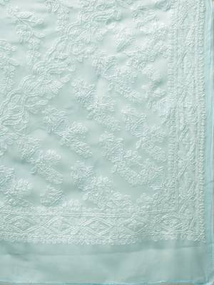 Ada Sea Green Hand Embroidered Faux Georgette Lucknowi Chikankari Women Saree With Blouse - A191628 7