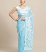Ada Hand Embroidered Blue Faux Georgette Lucknowi Chikankari Women Saree With Blouse - A130227