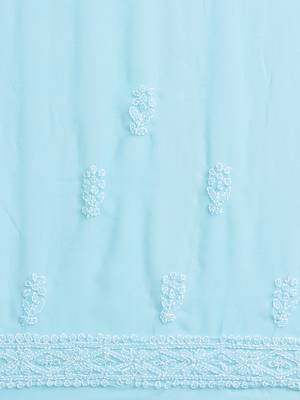 Ada Hand Embroidered Blue Faux Georgette Lucknowi Chikankari Women Saree With Blouse - A130227 5