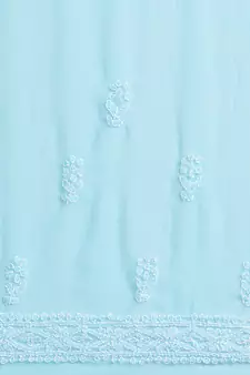 Ada Hand Embroidered Blue Faux Georgette Lucknowi Chikankari Women Saree With Blouse - A130227