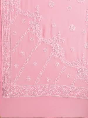 Hand Embroidered Onion Pink Georgette Lucknowi Chikankari Indian Women Saree With Blouse 3