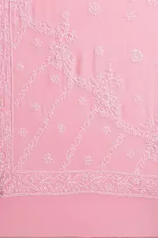 Hand Embroidered Onion Pink Georgette Lucknowi Chikankari Indian Women Saree With Blouse