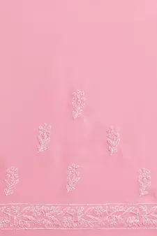 Hand Embroidered Onion Pink Georgette Lucknowi Chikankari Indian Women Saree With Blouse