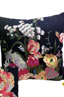 Embroidered Black Floral Cushion Cover