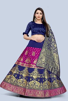 Pink zari woven
 jacquard semi stitched lehenga 1