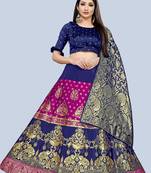 Pink zari woven
 jacquard semi stitched lehenga