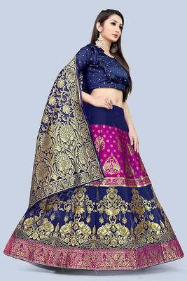 Pink zari woven
 jacquard semi stitched lehenga 3