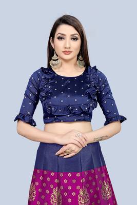 Pink zari woven
 jacquard semi stitched lehenga 4