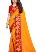 Mustar Vichitra Silk Plain Jacquard Lace Saree With Blouse Piece.