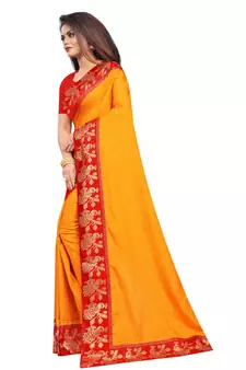 Mustar Vichitra Silk Plain Jacquard Lace Saree With Blouse Piece.