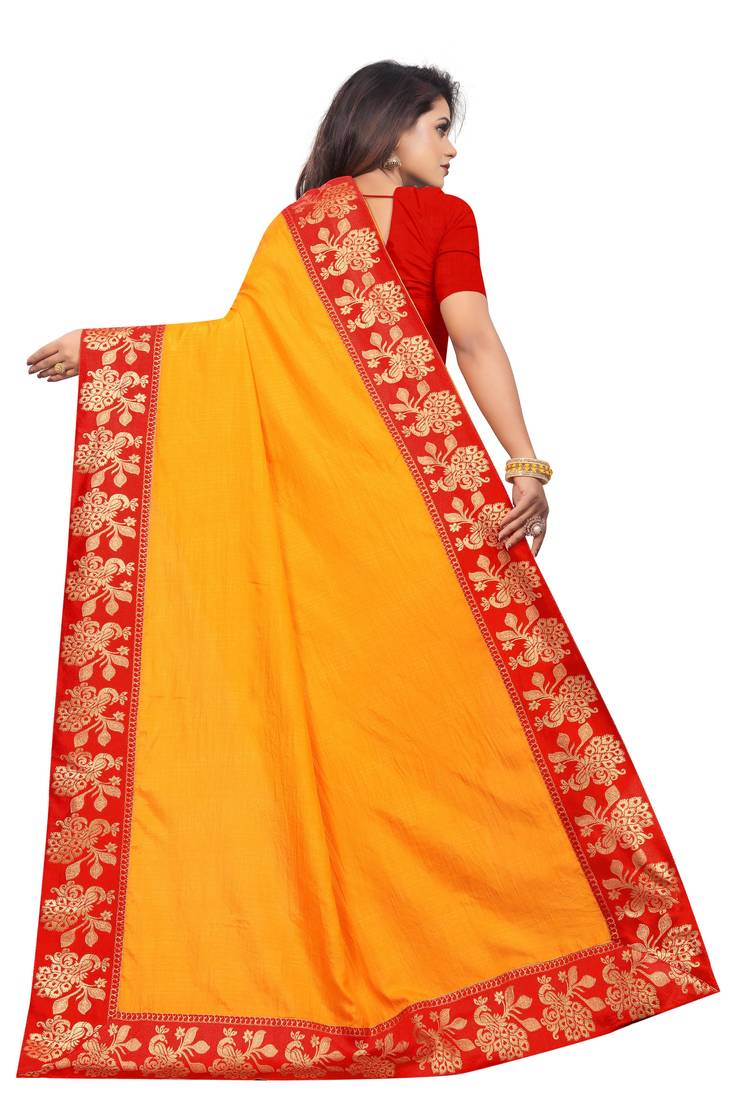 Mustar Vichitra Silk Plain Jacquard Lace Saree With Blouse Piece.