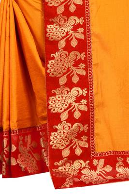 Mustar Vichitra Silk Plain Jacquard Lace Saree With Blouse Piece. 4
