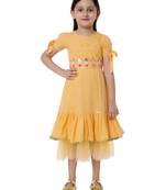 Yellow embroidered cotton kids-frocks
