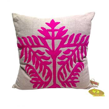 Pink Leaf Patterned Embroidered Cushion Cover 1