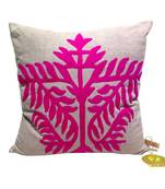 Pink Leaf Patterned Embroidered Cushion Cover