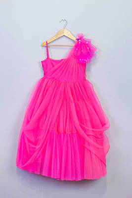 Pink woven net kids-frocks 1
