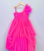 Pink woven net kids-frocks
