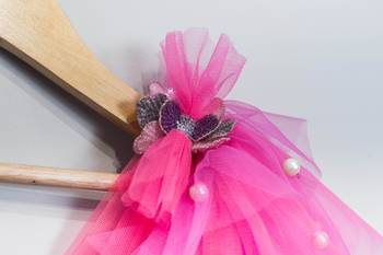 Pink woven net kids-frocks 2