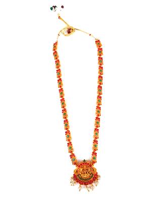 Gold plated Stone Studded Long and Short Necklace Set With Earings 4