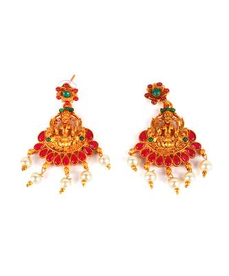 Gold plated Stone Studded Long and Short Necklace Set With Earings 5