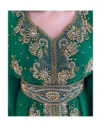 Green Zari Stone Work Georgette Islamic Style Beads Embedded Partywear Kaftan Long Gown Evening wear Dubai kaftan 2